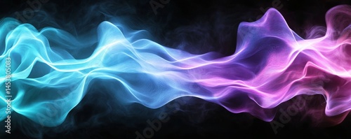 Neon light waves on dark background with copy space