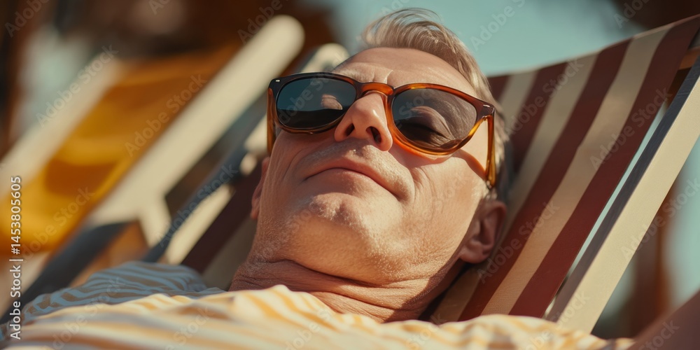 A male laying down with sunglasses, smiling and enjoying the sun.