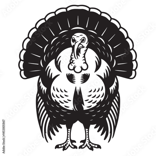 Turkey male silhouette front view. Farm animal icon Vector Black silhouettes. with white background