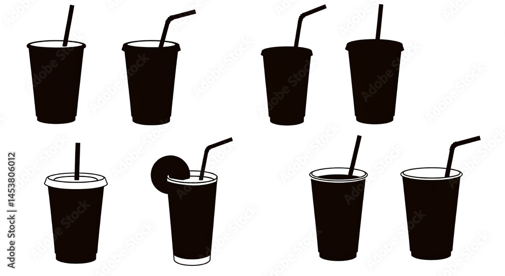 Iced Coffee Refreshing Cold Brews with Silhouette Straws on Transparent Background. Iced Coffee Refreshing Cold Brews with Silhouette Straws on Transparent Background.