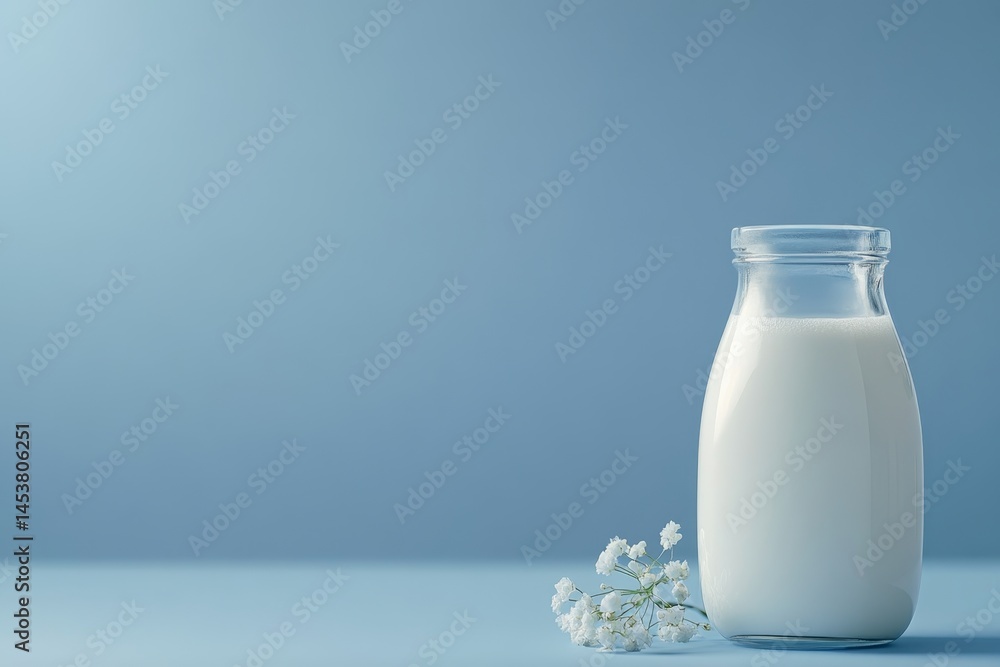 A clear glass filled with milk and a sprig of herb, symbolizing natural and healthy nourishment.