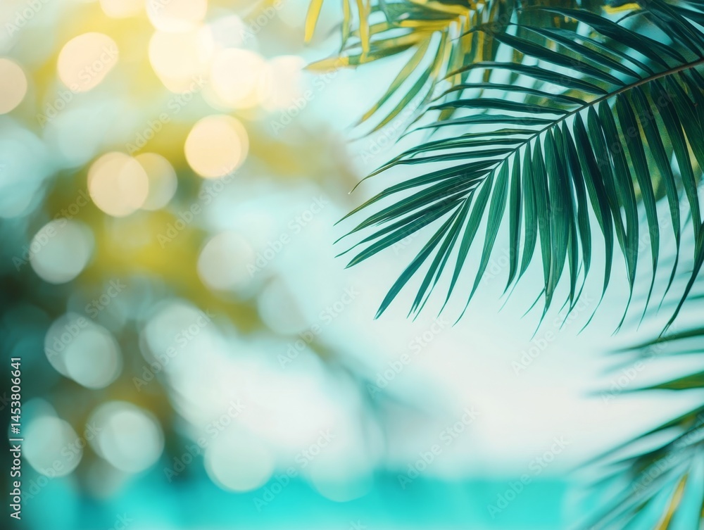 Exotic tropical location with palm trees and blue sky. Vacation getaway spot.