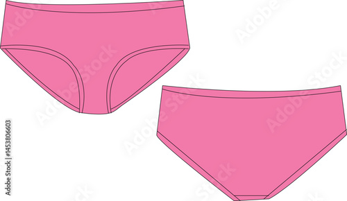 Women's Brief Underwear Technical Fashion Illustration | Flat Apparel Template CAD | Front and Back Views