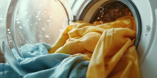 Obraz na płótnie Washing machine filled with white garments in various shades of white and pastel colors, indicating a cleaning cycle in progress. w salonie
