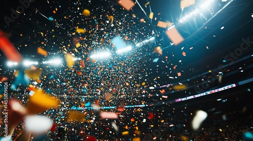 Exuberant Celebration: Confetti Rain at a Thrilling Sports Event Climax