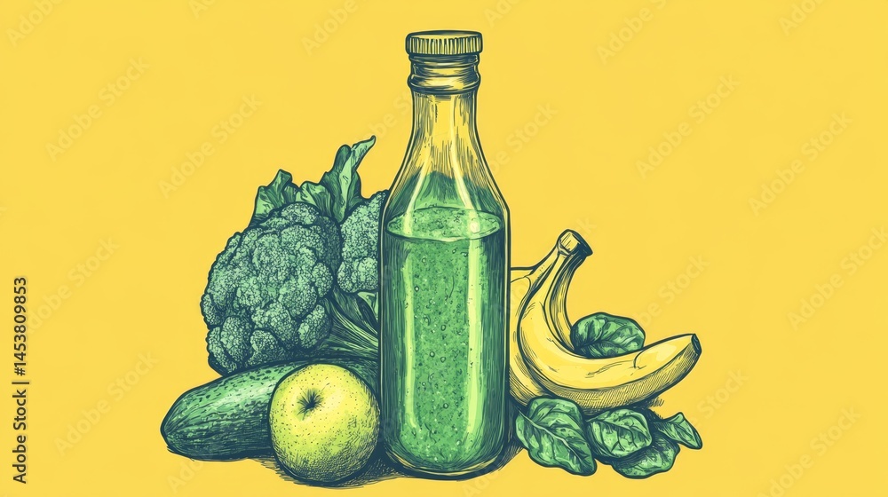 Natural ingredients for a healthy juice blend on top of a banana leaf.