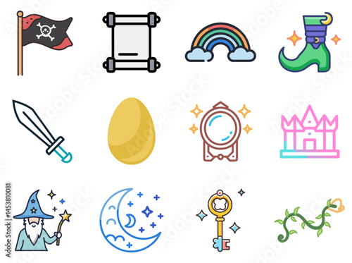 Magical Realms: Fairytale Lineal Color Icons Set 1