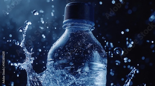 Obraz na płótnie A bottle of water is shown in a splash of water. The bottle is half full and the water is clear w salonie