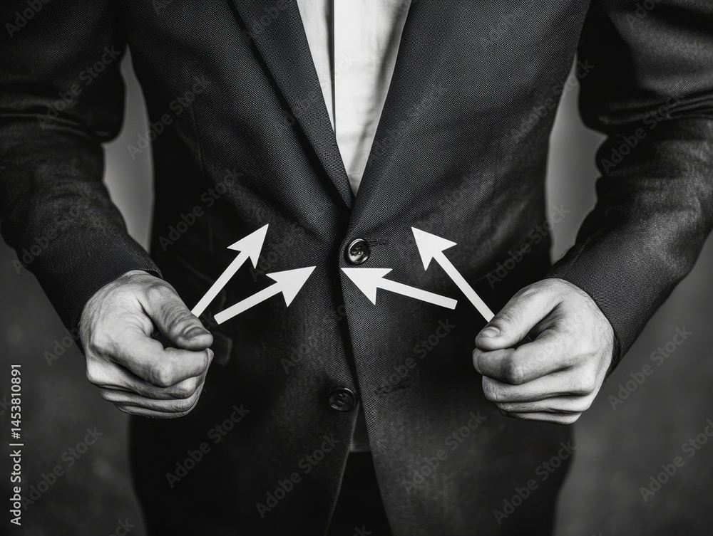 Man adjusting his tie, dressed in formal business attire.