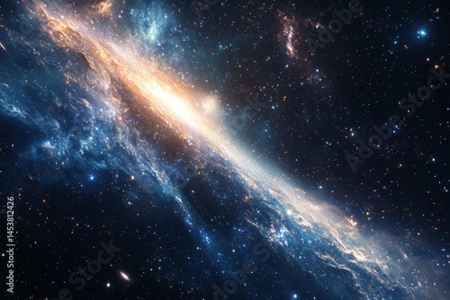 Obraz na płótnie A vast, empty space with a bright blue line in the middle. The blue line is surrounded by a multitude of stars w salonie