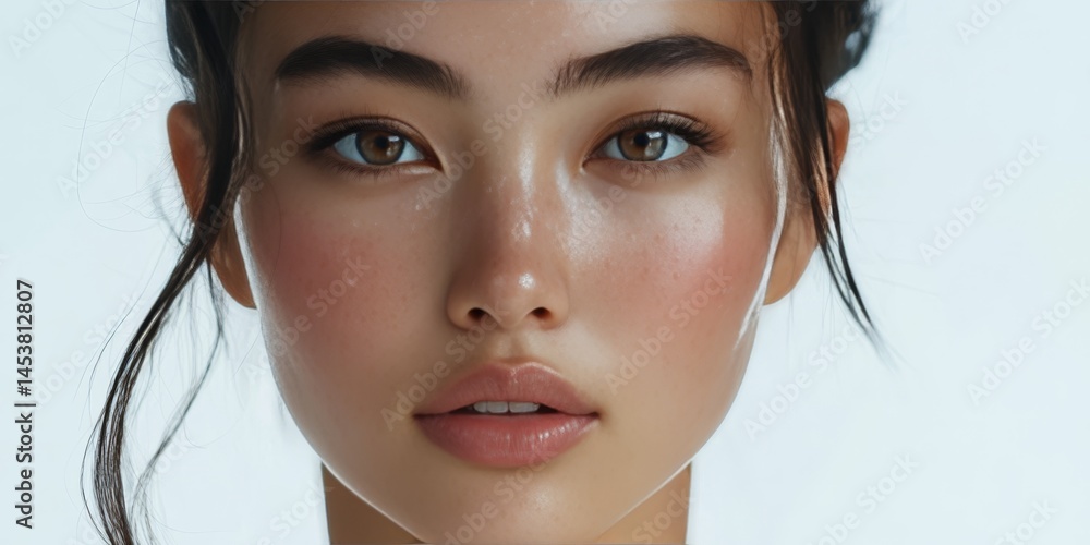 Portrait of a young woman with flawless skin and makeup artistry
