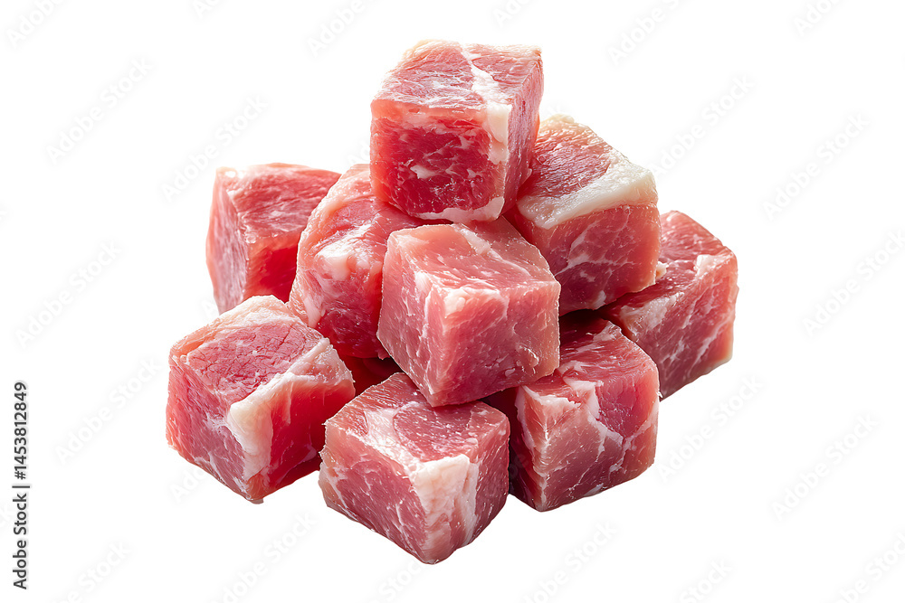 Fresh ham cubes stack isolated on transparent background Fresh ham cubes stack isolated on transparent background