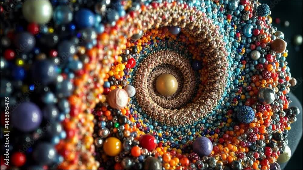 Colorful abstract galaxy model with vibrant spheres and intricate patterns in a spiral design Colorful abstract galaxy model with vibrant spheres and intricate patterns in a spiral design
