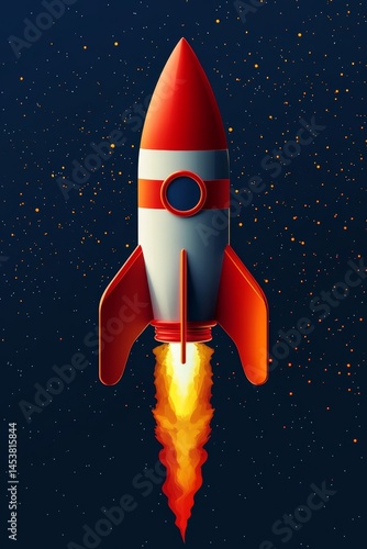 Obraz na płótnie A vibrant digital artwork of a rocket launching from the ground into space against a starry night sky. w salonie
