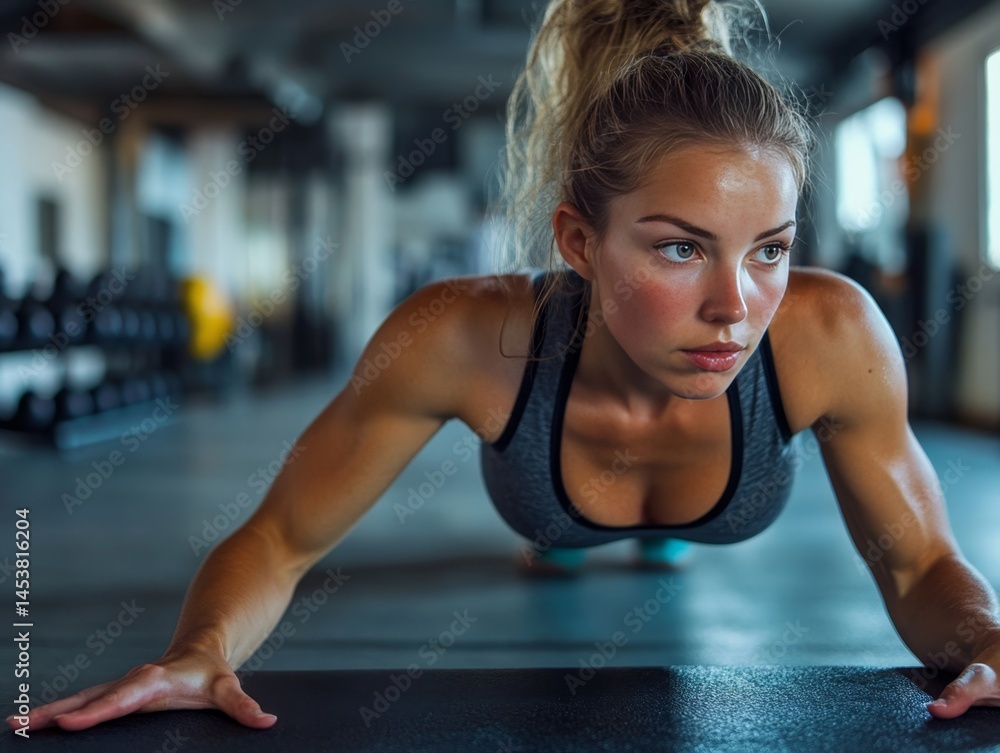 Woman in a gym working on her muscles and strength.