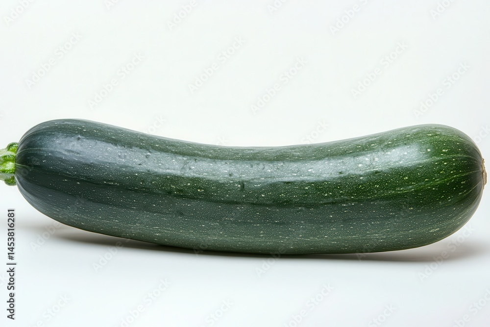 Fresh green zucchini lying on a plain background, highlighting its smooth texture and color Fresh green zucchini lying on a plain background, highlighting its smooth texture and color