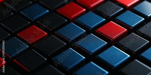 Obraz na płótnie A collection of colorful puzzle blocks with a variety of red, black, and blue tones. w salonie