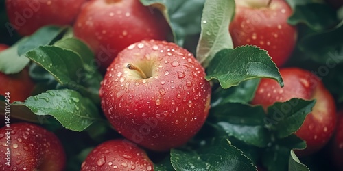 Obraz na płótnie A close-up of fresh red apples with some dew on their surface, possibly at a market or farm. w salonie