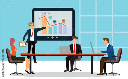 Business meeting lifestyle after trade war crisis.   New normal of business. Flat design vector ,illustration