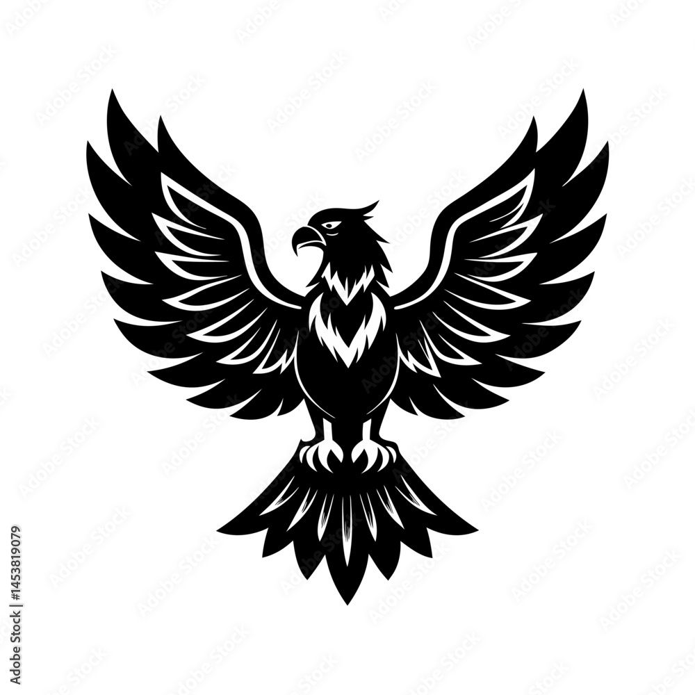 Obraz premium Flying Eagle Silhouette with Wings Spread