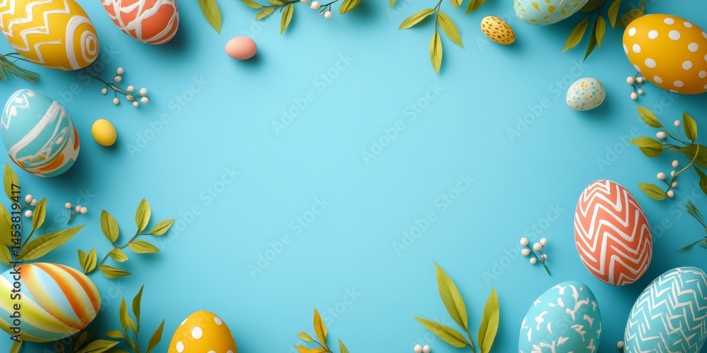 Colorful Easter eggs and sweets in a festive display for the holiday season. Celebrate springtime with this joyful arrangement of decorations.