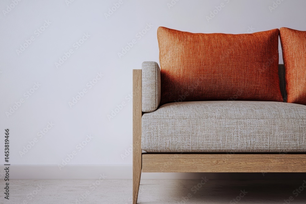 This is a stylish, modern armchair featuring two textured pillows for added comfort. Its wooden frame and contemporary design make it an excellent choice for urban living spaces.