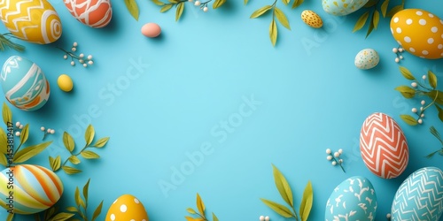Obraz na płótnie Colorful Easter eggs and sweets in a festive display for the holiday season. Celebrate springtime with this joyful arrangement of decorations. w salonie