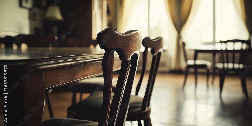 Wooden chairs arranged around a dining table in a well-lit room, suggesting warmth and hospitality.