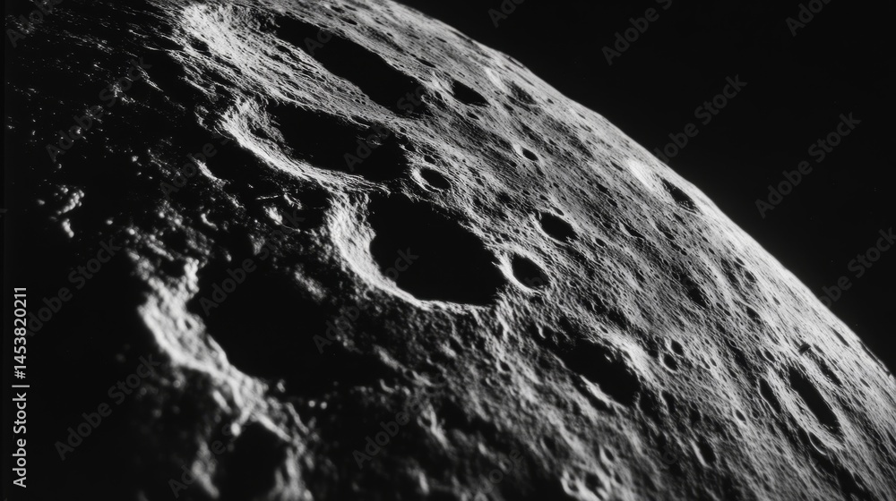 Lunar surface with craters and rock formations