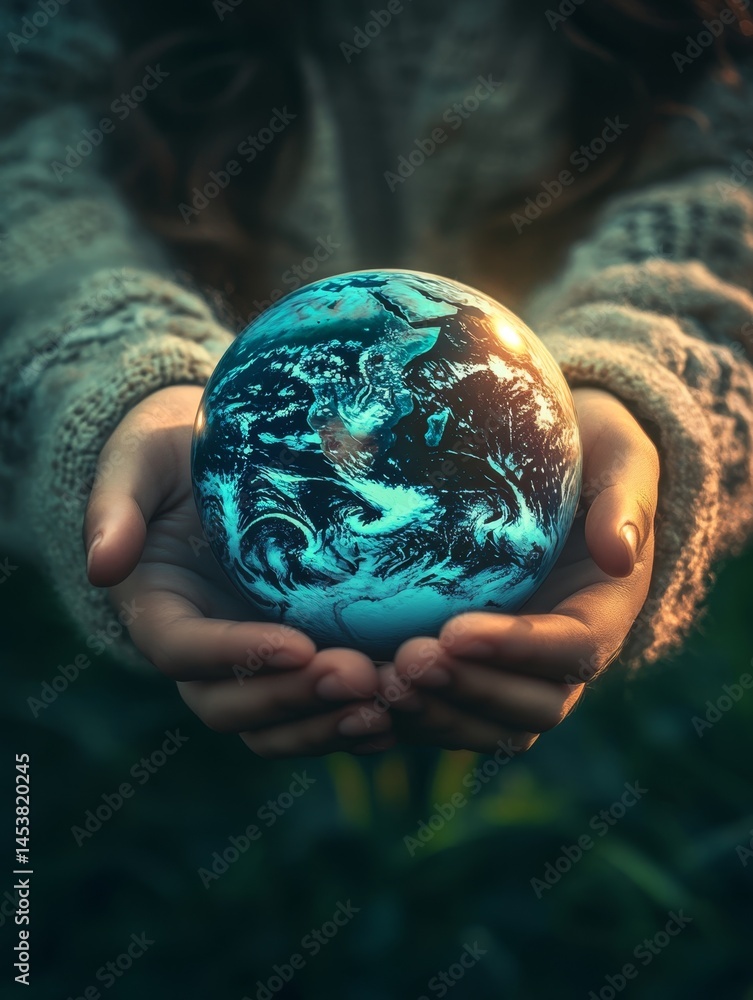 An image of a person's hands gently holding a miniature globe, symbolizing care for the planet and environmental stewardship.