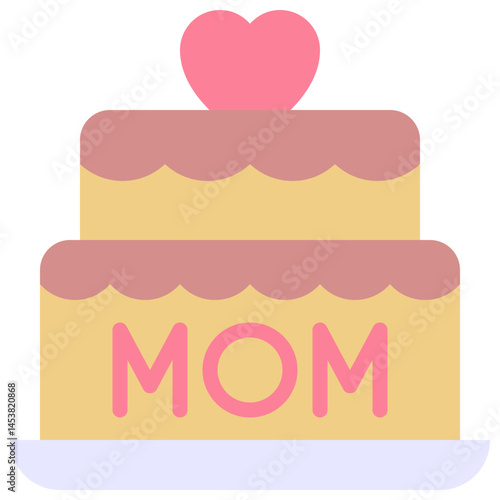 Birthday Cake With Mom Text Vector Icon, Flat Style Isolated Vector Icon.