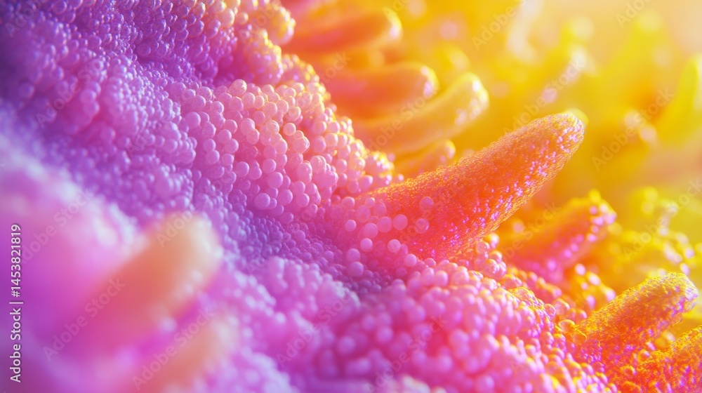 Purple and yellow bacteria colony with microbubbles in underwater scene