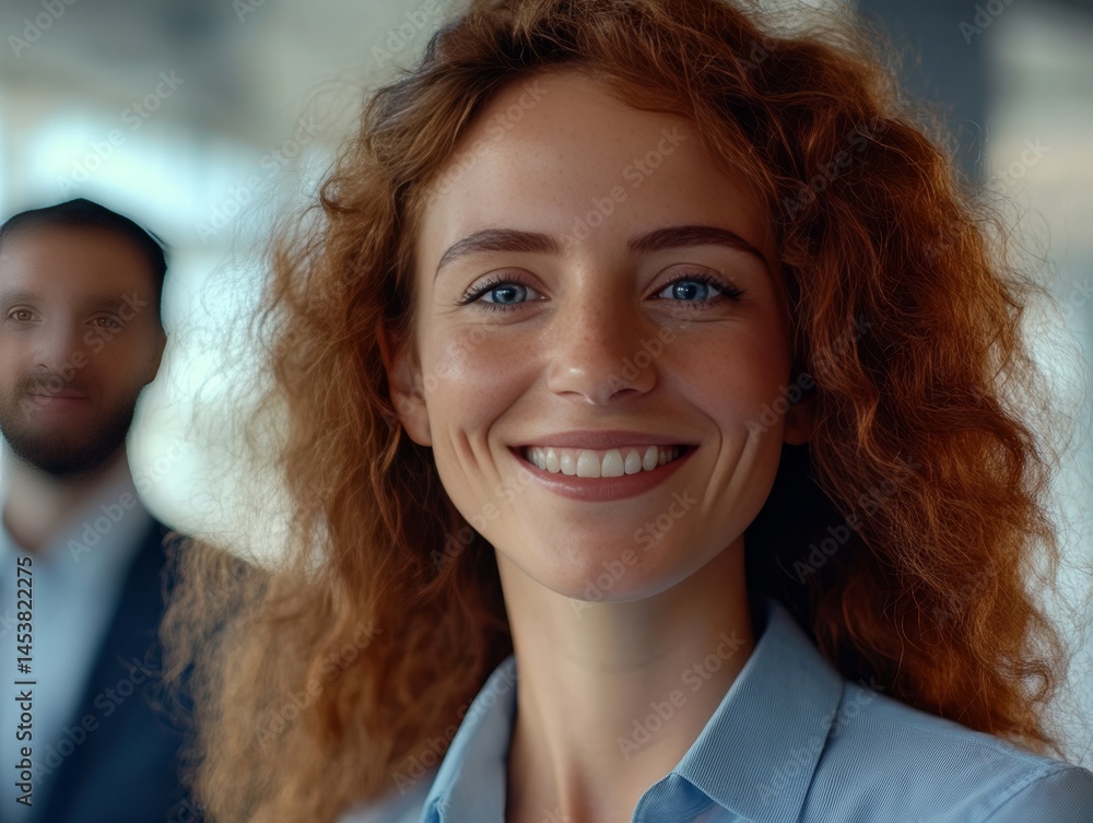 Smiling businesswoman with reddish hair, wearing a blazer and posing for camera during a professional engagement.