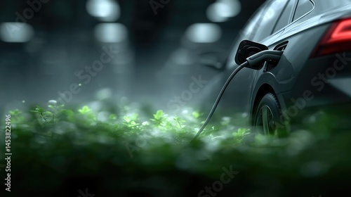 Electric Car Charging in Lush Greenery: Sustainable Transportation