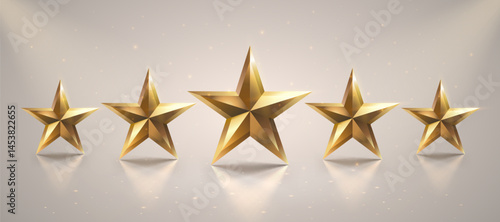 five star award, gold stars on white background. Vector illustration