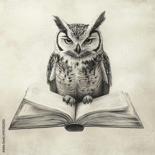 Wallpaper Mural Owl perched on open book Torontodigital.ca