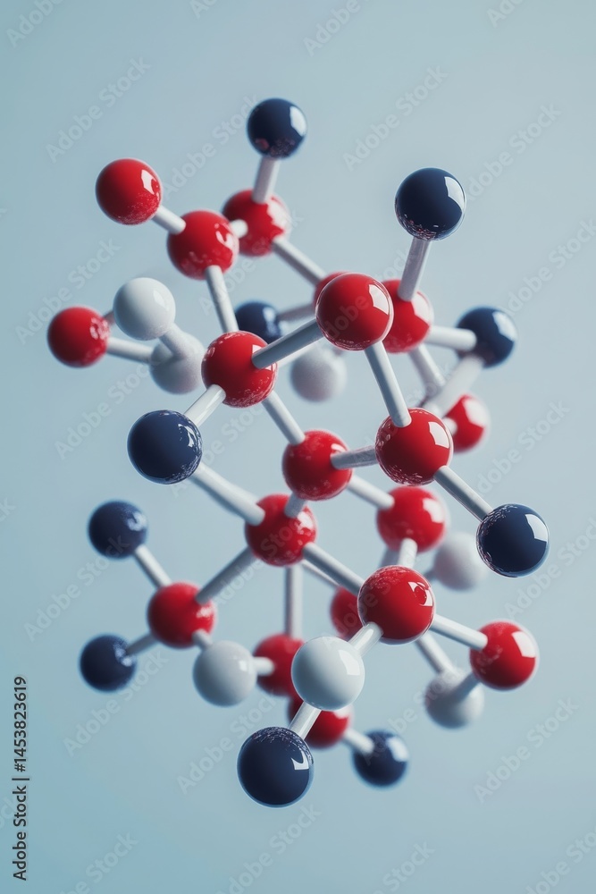 Close-up image of water molecules demonstrating hydrogen bonds and three-dimensional structure.