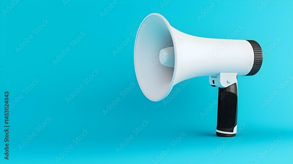 White Megaphone on Blue Background for Communication and Promotion White Megaphone on Blue Background for Communication and Promotion