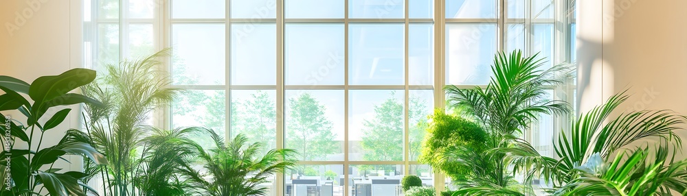 Lush indoor plants near a large window. Lush indoor plants near a large window.