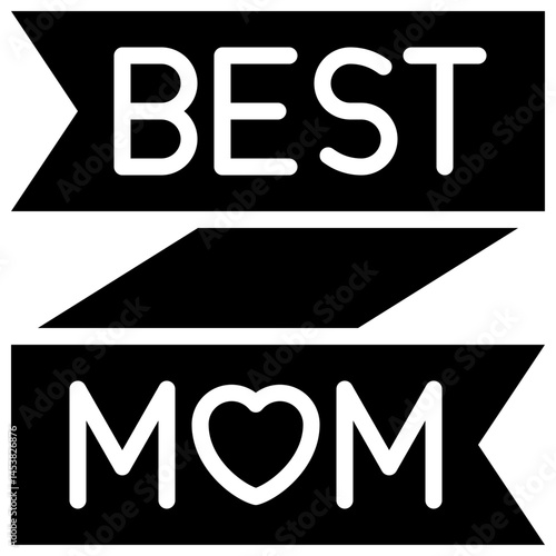 Best Mom text on Ribbon Vector Icon, Silhouette Style Isolated Vector Icon. 