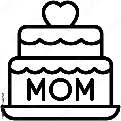 Birthday Cake With Mom Text Vector Icon, Lineal Style Isolated Vector Icon. 