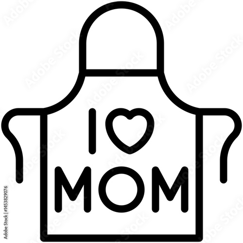 Apron With I Love Mom Text Vector Icon, Lineal Style Isolated Vector Icon. 