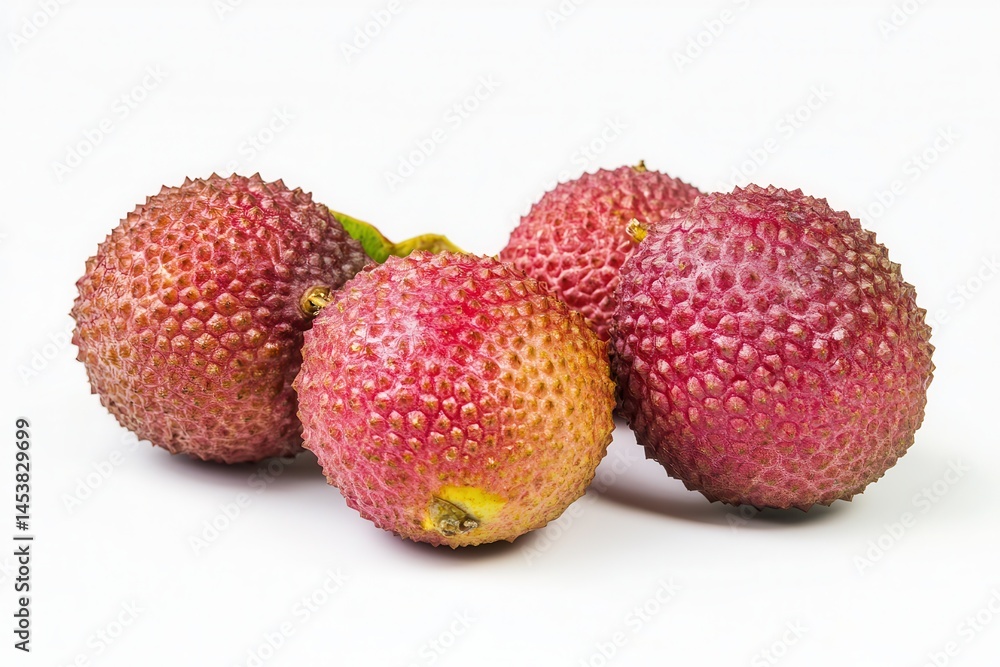 Fresh lychees with vibrant skin textures arranged on a clean surface, highlighting their natural beauty Fresh lychees with vibrant skin textures arranged on a clean surface, highlighting their natural beauty