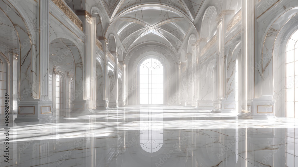 Fototapeta premium Grand Palace Hall: Sunlit Marble Interior with Golden Accents
