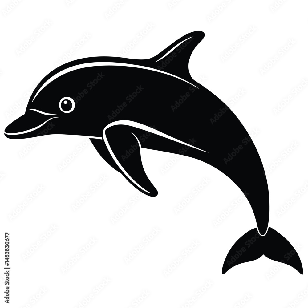 Fototapeta premium Print a silhouette dolphin black and white logo vector clip art, Dolphin Silhouette Bundle Set in Various Poses, Dolphin in a jump Silhouette, Jumping dolphins, dolfin silhouette vector art illustrati