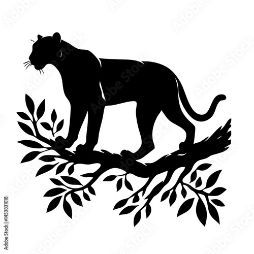 Panther Silhouette on Tree Branch: Majestic Wildlife Art