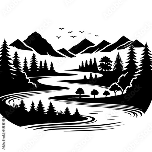 Majestic Mountain River Landscape: A Serene Nature Scene