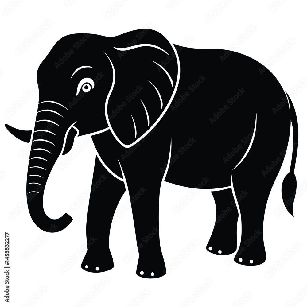 Fototapeta premium elephant silhouette vector illustration, Elephant logo silhouette, Silhouette of animals in the savannah. African landscape scene. Vector horizontal seamless tropical background with elephants.