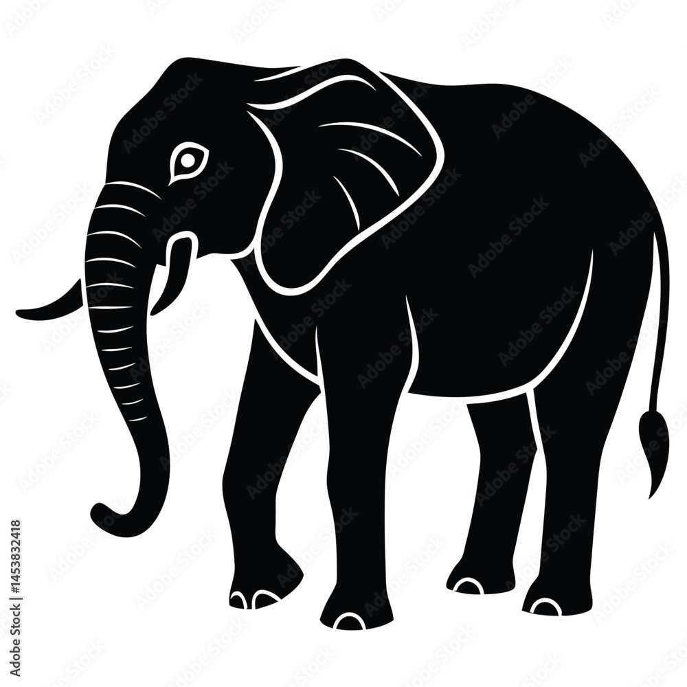 Fototapeta premium elephant silhouette vector illustration, Elephant logo silhouette, Silhouette of animals in the savannah. African landscape scene. Vector horizontal seamless tropical background with elephants.