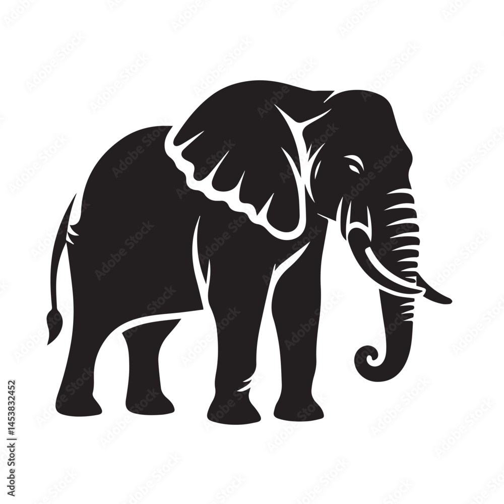 Fototapeta premium elephant silhouette vector illustration, Elephant logo silhouette, Silhouette of animals in the savannah. African landscape scene. Vector horizontal seamless tropical background with elephants.